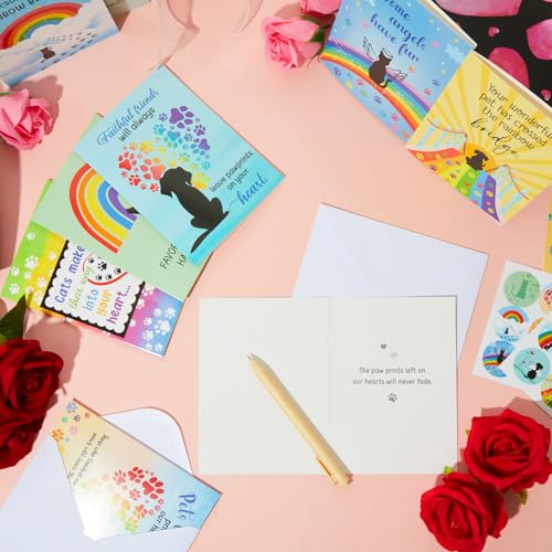 Motiskyy 48 Pack Pet Sympathy Cards for Dogs Cats Loss Sympathy Card Bulk with Envelopes and Stickers Loss of Pet Dog Cat Rainbow Bridge Condolences Gifts - style: Bright