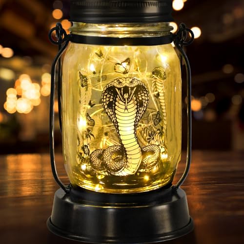 kyoryuger Snake Gifts for Women/Men Snake Solar Lanterns Mom Birthday King Cobra Snakes Animal Lovers Lantern Animal Memorial Lights Solar Garden Decoration for Yard, Patio,Backyard,Porch Torches - color: King Cobra