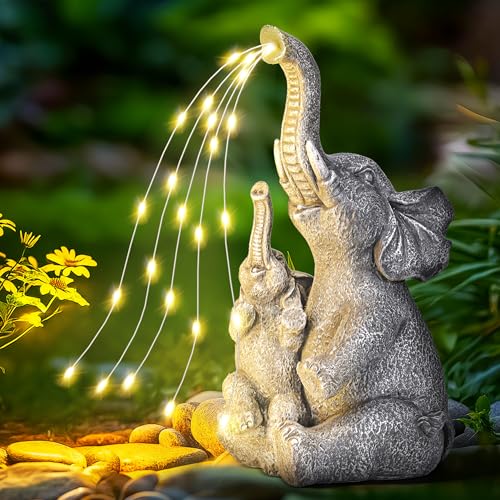 GIGALUMI Solar Garden Outdoor Statues for Women, Mom, Grandma. Elephant Figurine Housewarming and Birthday Gifts Outdoor Statue Light Decor Ornament for Backyard, Patio, Balcony, Lawn, Pond | Elephant Mom with Child, Solar Decor Gifts for Women Mom Grandm