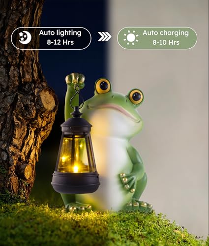 Vuees Solar Frog Garden Statue Light, Outdoor Waterproof Decorative Lantern Figurine, Cute Yard Art for Garden Patio Pond Balcony Porch Decor, Housewarming & Gardening Gifts for Women Grandma Mom - style: Frog