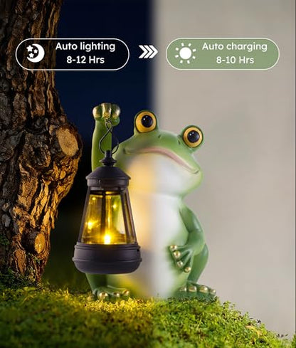 Vuees Solar Frog Garden Statue Light, Outdoor Waterproof Decorative Lantern Figurine, Cute Yard Art for Garden Patio Pond Balcony Porch Decor, Housewarming & Gardening Gifts for Women Grandma Mom - style: Frog