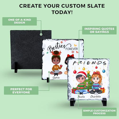 Personalized Christmas Besties Rock Slate Frame - Custom Stone Plaque Picture Frame - Bestie Gifts - Best Friend Christmas for Women Soul Sister & Friendship Day -Besties Picture Frame - color: Christmas-Besties-Slate