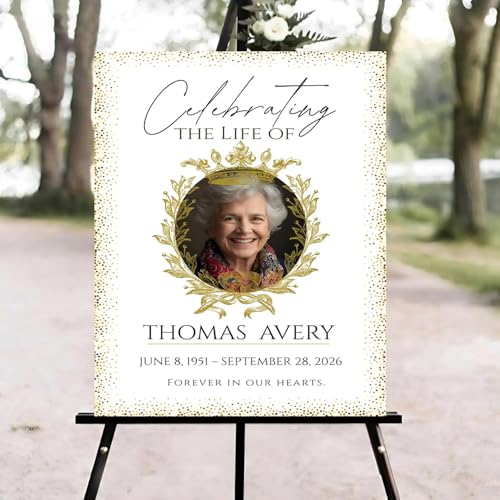 Gold Funeral Welcome Sign, Celebration of Life Welcome Sign, in Loving Memory Sign, Celebration of Life, Celebration of Life Sign, Memorial Sign with Photo,Funeral Welcome Signs &5 - color: Version #18