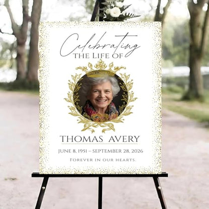 Gold Funeral Welcome Sign, Celebration of Life Welcome Sign, in Loving Memory Sign, Celebration of Life, Celebration of Life Sign, Memorial Sign with Photo,Funeral Welcome Signs &5 - color: Version #18