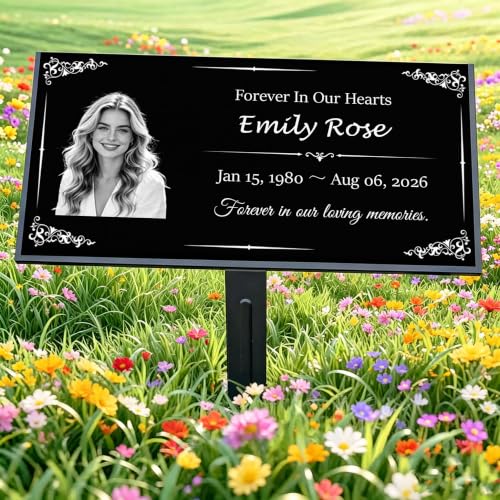 Custom Engraved Granite Memorial Stone, Personalized Photo Grave Marker, Outdoor Cemetery Garden Headstone, Traditional Style, 12x6x0.3 Inch (Style-1) - color: Style-1