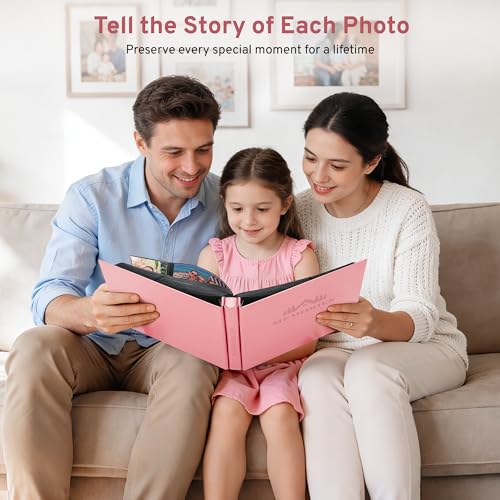 DazSpirit 4x6 Photo Album, 600 Pockets, Leather Cover, Slip-In Pages | Embossed Leather Cover, Extra-Large Memory Book for Wedding, Baby, Anniversary and Family Photos, Pink - color: Pink