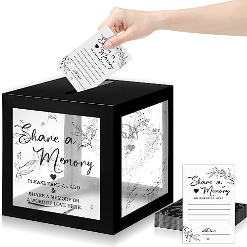 Pajean Funeral Memory Box with 50 Cards Clear Windows,Clear,Black - color: Black