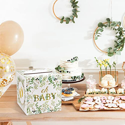 Hxezoc Floral Baby Shower Card Box Favors Post Box Cardboard Receiving Money Box Holder for Reception, Baby Showers, Anniversary, Baby Birthday Party Table Centerpiece Decorations - style: Floral