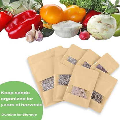 150 Seed Envelopes 2 Sizes, Resealable w/Window Self-sealing | 90S + 60L Kraft Envelopes. Clear window, Dustproof & Reusable, Tear-resistant, for Seeds, Jewelry, Herbs - size: Small + Medium (2.8 x 3.5" + 3.5 x 5.4")