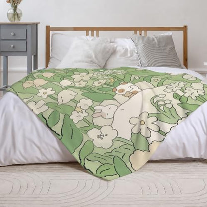 Flowers Fleece Throw Blanket, Cartoon Flannel Blankets for Couch 50"×60" - color: Cute Flowers