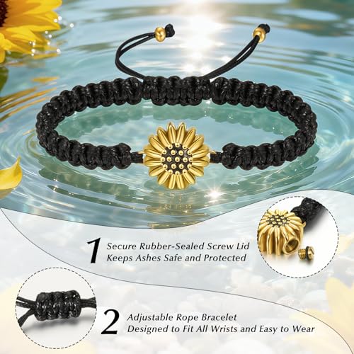 abooxiu Urn Bracelet for Ashes Sunflower Cremation Jewerlry Ashes Bracelet Memorial Cremation Bracelets Urn Jewelry for Ashes of Loved Ones Adjustable Braided Rope for Women - style: Non-Customized