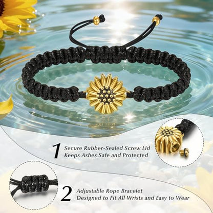 abooxiu Urn Bracelet for Ashes Sunflower Cremation Jewerlry Ashes Bracelet Memorial Cremation Bracelets Urn Jewelry for Ashes of Loved Ones Adjustable Braided Rope for Women - style: Non-Customized