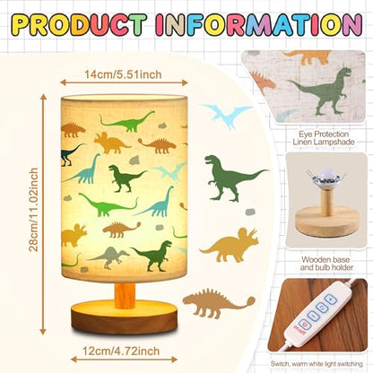 WSYEAR Dinosaur Kids Table Lamp for Bedroom Kids Bedside Lamp with Linen Wooden Nightstand Cartoon Nursery Lampshade for Girls Boys Living Room - color: Dinosaur