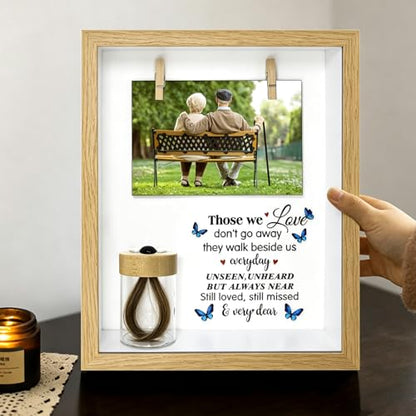 Personalization Memorial Photo Frame with Glass Keepsake Jar，Perfect for Preserving Loved One’s Hair & Memories，Sympathy Bereavement Gift - Holds 4x6 inch pictures (wood) - color: wood
