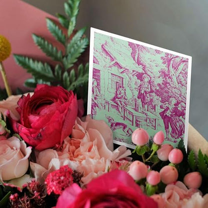 3dRose French Farm Toile. Popular Toile print. 6 Greeting Cards with envelopes