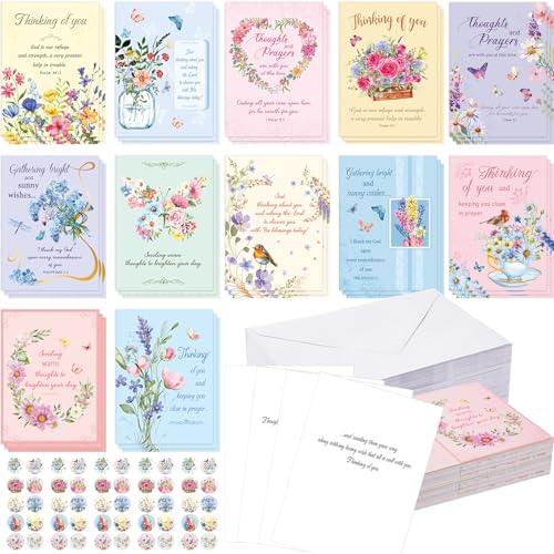 Motiskyy 72 Pack Religious Thinking of You Cards with Envelopes, Floral - style: Floral