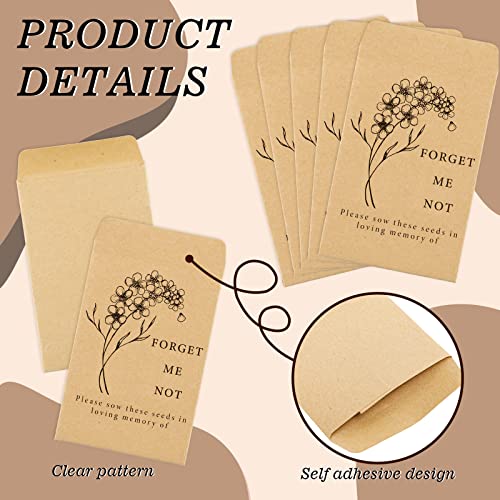 Whaline 200 Pack Seed Packets Forget Me Not Prints Kraft Envelopes Rustic Small Flower Seeds Storage Self-Adhesive Packets for Garden Office Supplies, 3.5 x 2.4 Inch