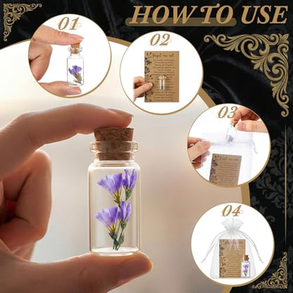 50 Set Funeral Favors, Mini Glass Bottles with Forget-me-not Dried Flowers, Sympathy Cards and Gift Bags, Memorial Gift Set for Guest Remembrance Keepsakes Celebration of Life Favors