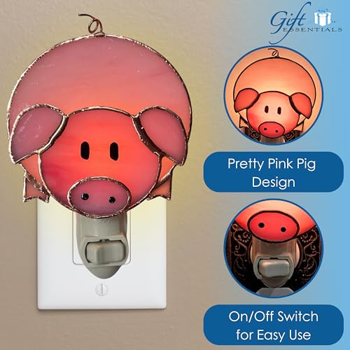 Gift Essentials Pink Pig Plug-in Night Light - Stained Glass Nightlight | Pink Pig Stained Glass Plug-in Nightlight with On/Off Rocker Switch. Includes One 4-Watt Replaceable Warm-Glow Bulb. - color: Pig
