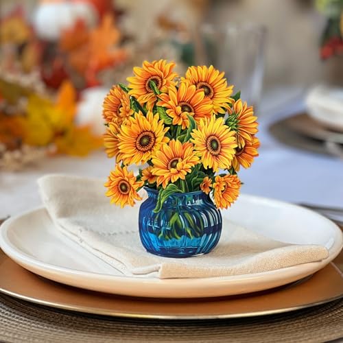 Freshcut Paper Pop Up Cards, Mini Sunflowers, 6 Inch Mini Sized Forever Flower Bouquet 3D Popup Greeting Cards, Birthday Cards, Get Well Gifts, Blank Notecard & Envelope (Pack of 3) - color: Sunflowers, size: Mini (Pack of 3)