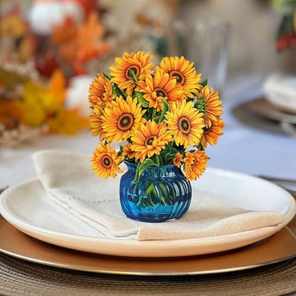 Freshcut Paper Pop Up Cards, Mini Sunflowers, 6 Inch Mini Sized Forever Flower Bouquet 3D Popup Greeting Cards, Birthday Cards, Get Well Gifts, Blank Notecard & Envelope (Pack of 3) - color: Sunflowers, size: Mini (Pack of 3)
