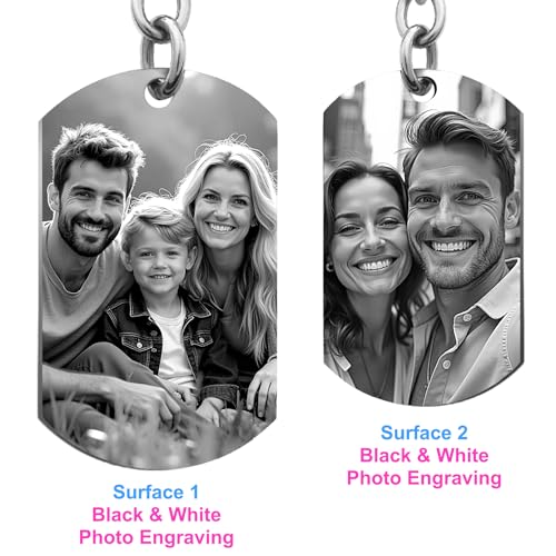 Photo Keychain Custom Picture Keychain Customized Gifts Laser-Engraved/Color Gifts For Boyfriend Hubsand Wife - color: Engraving (Black&white): 2 Sides Photo (Black)