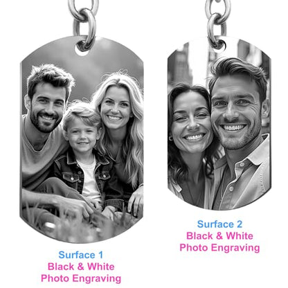 Photo Keychain Custom Picture Keychain Customized Gifts Laser-Engraved/Color Gifts For Boyfriend Hubsand Wife - color: Engraving (Black&white): 2 Sides Photo (Black)