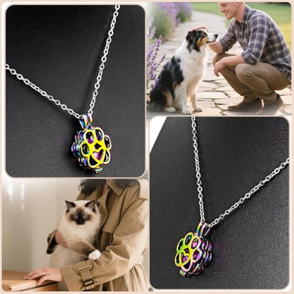 Paw Print Heart Pet Ashes Memorial Necklace with Mini Inner Box-Rainbow | Pet Cremation Jewelry for Ashes, Cremation Urn Jewelry to Hold Dog & Cat Ashes Pendant with Box Filling Tools - color: Rainbow