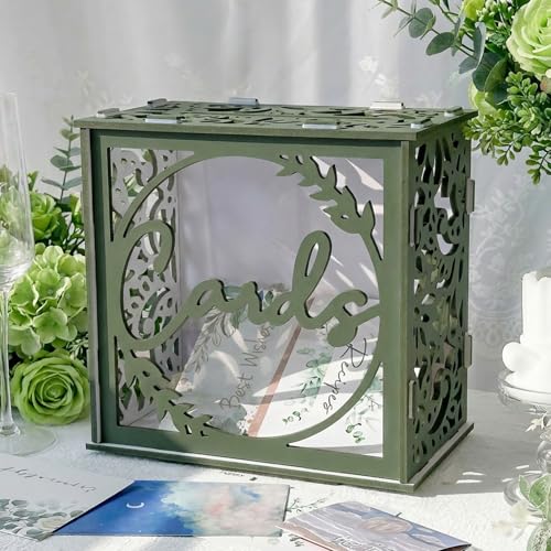 OurWarm Green Wedding Card Box for Receptions, PVC Gift Card Box for Wedding with Acrylic Windows, Envelope Money Gift Box for Anniversary Bridal Baby Showers Graduation Birthday Party - color: Green