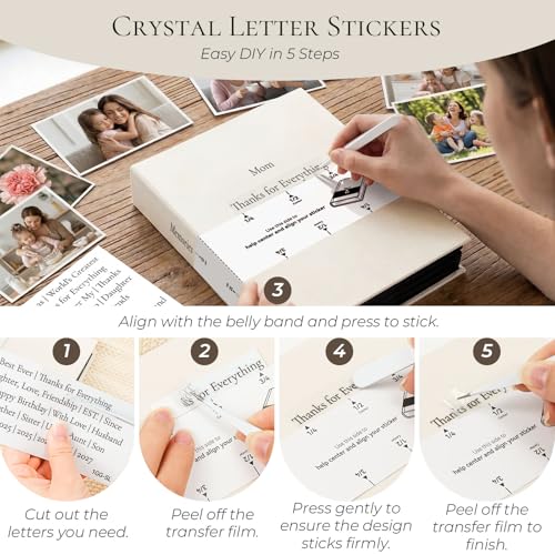 Vienrose 4x6 Gift Photo Album 200 Pockets DIY Cover Tweezers Beige | fabric cover, acid free pages, gifting themed crystal stickers, tweezers, friends wedding gift, photo book - color: Gift Edition, size: 200 Pockets