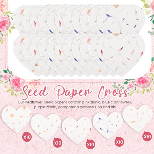 50 Sets Wedding Gifts for Guests Heart Shaped Seed Paper Baby Shower Seed Packet Party Favor Plantable Paper Thank You Cards Mini Terracotta Pots and Organza Bags for Bridal Shower Party Favor