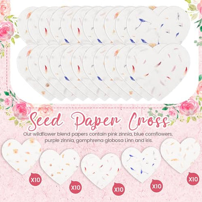50 Sets Wedding Gifts for Guests Heart Shaped Seed Paper Baby Shower Seed Packet Party Favor Plantable Paper Thank You Cards Mini Terracotta Pots and Organza Bags for Bridal Shower Party Favor