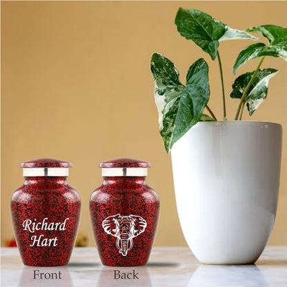 Customized Small Urns for Human Ashes Set of 4, Brown Keepsake Cremation Urns with Personalized Engraving, Guardian Elephant Design, Velvet Pouches & Gift Box