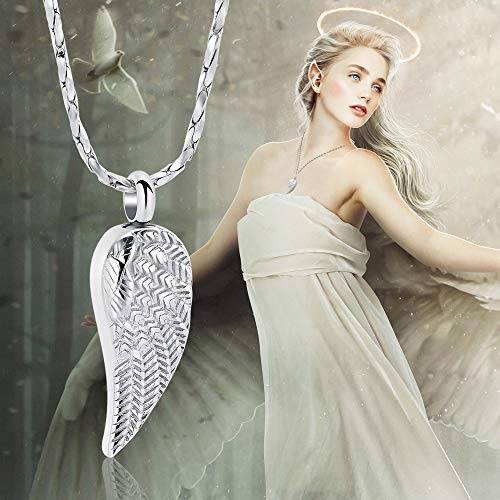 Imrsanl Angel Wing Cremation Jewelry Urn Necklace for Ashes | For Women Men, Stainless Steel, Memorial Urn Pendant, Funeral Ashes Holder Keepsake - color: Silver