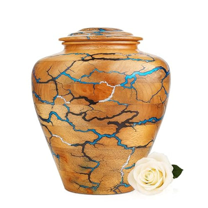 Handmade Wooden Cremation Urn for Adult Human Ashes – Mango Wood & Epoxy Resin Memorial Urn with Secure Lid – Decorative Funeral & Burial Urn for Home (X-Large, 8x8x10 Inch, 225 Cu in) - size: X-Large – 8x8x10 Inch – 225 Cu In