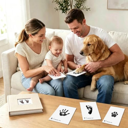 15 Pack Little Lullaby Inkless Milestone Cards Baby Hand and Footprint Kit 12 Months Newborn Memory Book Keepsake Ink Pad for Handprints Footprints (White Box + Beige Photo Album) - style: White Box + Beige Photo Album