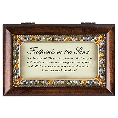 Cottage Garden Footprints in The Sand Will Never Leave Woodgrain Jewelry Music Box Plays On Eagles Wings
