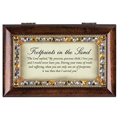 Cottage Garden Footprints in The Sand Will Never Leave Woodgrain Jewelry Music Box Plays On Eagles Wings