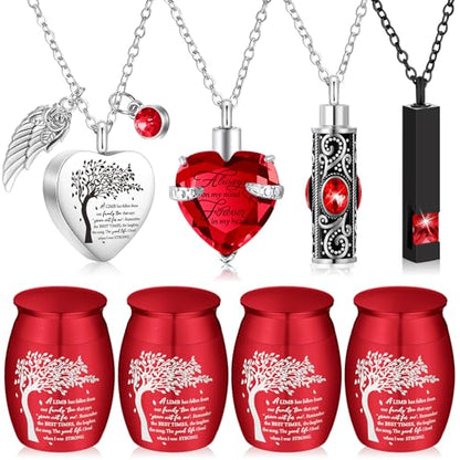 Shimeyao Set of 8 Small Urns for Human Ashes Cremation Urns Keepsake Ash Holders Family Tree Memorial Heart Locket Waterproof for Adults Women Men Loved Ones(Red) - color: Red