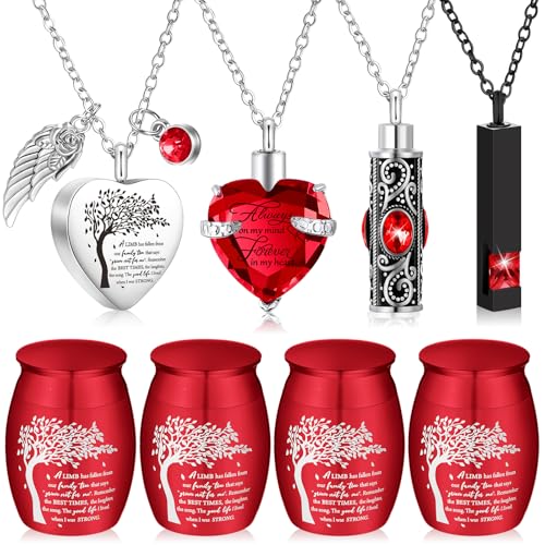 Shimeyao Set of 8 Small Urns for Human Ashes Cremation Urns Keepsake Ash Holders Family Tree Memorial Heart Locket Waterproof for Adults Women Men Loved Ones(Red) - color: Red