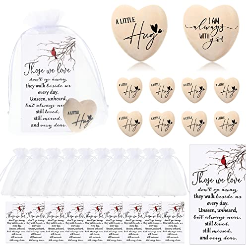 Fulmoon 100 Sets Funeral Favors Bulk, Pocket Hug Wooden Heart Token with Red Cardinal Greeting Cards and Organza Bags Memorial Day Gifts for Guests Family Church Celebration of Life Decorations