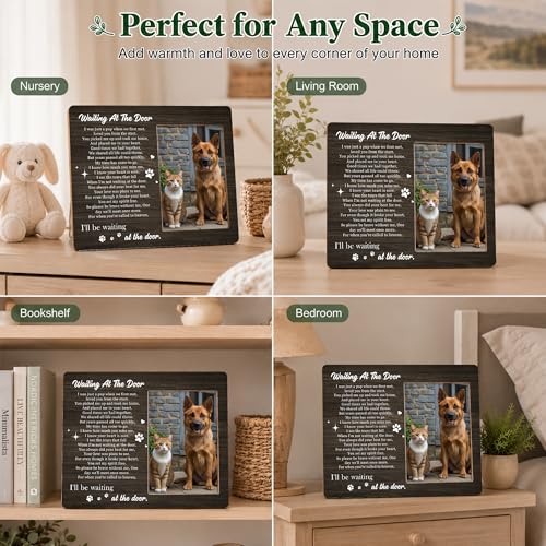 Pet Memorial Photo Frame - Waiting At The Door Dog Wooden Tabletop Picture Frame - Sympathy Memorial Gifts For Loss Of Dog Cat Owner - In Loving Memory Frame Favors -12
