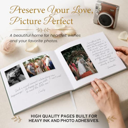Wedding Guest Book, 100 Blank Pages, 9×7" Gold Foil Hardcover - color: Green