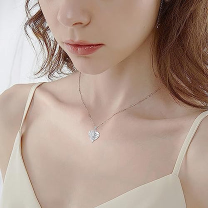 YFN Guardian Angel Wings Heart Necklace Sterling Silver Angel Wings Memorial Sympathy Jewelry for Women Girls Gifts - style: Mommy of an Angel