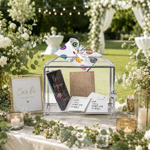 Wedding Glass Card Box with Slot and Lock, 10.2 x 6 x 8 Inch, Small Silver Geometric Cards Holder for Birthdays Party Reception, Wishing Well - Slot Length 6.3'' (Glass Box Only) - color: E-Small Silver Card Box 10.2''
