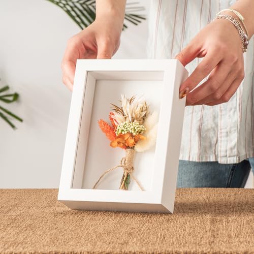 4x6 Small Shadow Box Frame with Ultra-Clear Glass & Soft Linen Back - color: White+high Definition Panel + Shatter-proof Packaging, size: 4x6