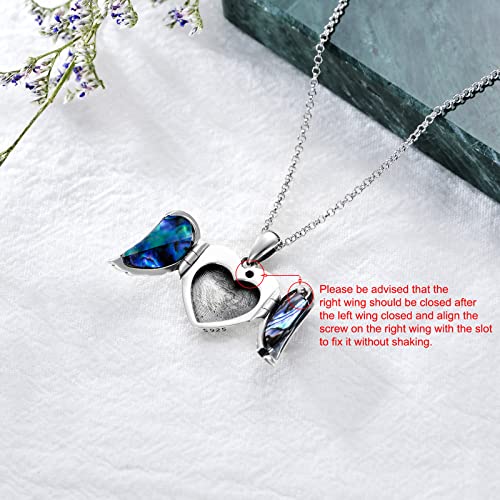 SOULMEET Angel Wing Heart Locket Necklace that Holds Picture Photo Locket Pendant You are My Angel Sterling Silver/Gold - style: C1-Abalone angel wing locket only