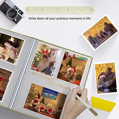 Popotop Large Photo Album Self Adhesive 4x6 5x7 8x10 Scrapbook Album DIY Picture Book,Gifts for Mom,Family Baby and Wedding,with Metal Pen and Plastic Board - color: Matcha green, size: 11.5"x10.6"40pages