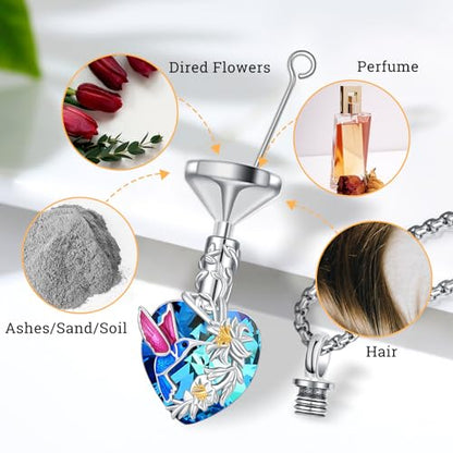 Urn Necklace for Ashes for Women/Men 925 Sterling Silver Cremation Jewelry w/Funnel Filler Memorial Jewelry Gifts - color: E-Hummingbird 2, style: Non - Customized
