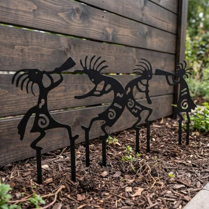 4 Piece Kokopelli Metal Garden Stakes-Southwestern Yard Art 9.8"x6" | Native American Inspired Rustic Outdoor Decor for Lawn,Patio,Garden Pathway,Fade-Resistant Ornaments for Thanksgiving Day - style: Kokopelli Stake